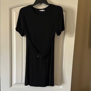 Black Short Sleeve Dress with Tie Waist